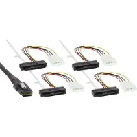Intos SAS verbindingskabel, Mini-SAS SFF-8087 naar 4x SAS + voeding, 0,75m