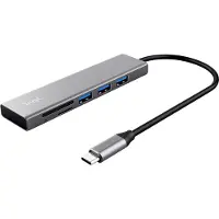 Trust Halyx Snelle USB-C-hub en -kaartlezer - 3-poorts USB-hub – SD- en micro-SD kaartlezer - Aluminium