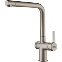 Franke kraan ACTIVE L TWIST, uitgevoerd in edelstalen look, met vast uitloop / Keukenmengkraan / Éénhendelmengkraan