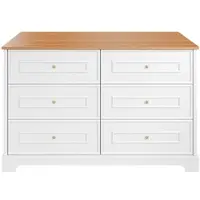STILVORA Dressoir - Landelijk Design Met 6 Lades En Scheunenpatroon - Goudgrepen Voor Woonkamer/Eetkamer - MDF;Spaanplaat - 120x40x76 Cm - Wit+Lichtbruin