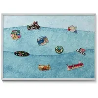 Tulup Magneetbord met Zilveren Frame - Blauw Magneetbord in Stijlvolle Kleuren - 100 cm x 70 cm - Aquarelblauwe golven - Magnetisch Wandbord - Magnetisch Bord Kindvriendelijk - Memobord Magnetisch