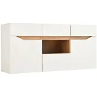 OKWISH Dressoir - Met LED-Verlichting Via App - Woonkamer Opbergkast - MDF Spaanplaat Wit En Houtlook - 140x40x70 Cm