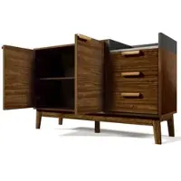OKWISH Dressoir – Eiken Decor Met Marmerlook Blad – 2 Deuren 3 Lades – Middelpoot Verstelbaar – 120x40x77 cm – MDF & Massief Hout – Donkerbruin