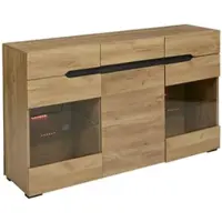 OKWISH Dressoirs - Dressoir Kasten Met LED Verlichting - 3 Deuren En 3 Laden, Functionele Opbergkast - 140×35×80 cm - Spaanplaat - Naturel