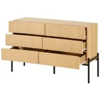 OKWISH Dressoir - 3D Diagonale Textuur - Woon En Eetkamer - MDF Naturel Met Zwarte Ijzeren Poten - 115,5 X 38 X 75 Cm