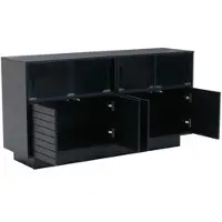 OKWISH Dressoir - Met Ledverlichting En Schuifglazen Deuren - Voor Woonkamer En Display - Spaanplaat Zwart - 130x35x68 Cm