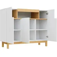 OKWISH Dressoir – Minimalistisch Design – 120,5×42×96 Cm – 3 Deuren En Open Vak – Voor Woonkamer Eetkamer Hal – Spaanplaat Wit