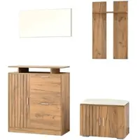 STILVORA Garderobeset - Met Schoenbank Schoenenkast Spiegel En Haken - Opgeruimde Hal En Entree - Spaanplaat - Naturel - 140x35x133 Cm