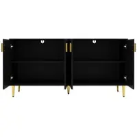 OKWISH Dressoir - Golvend Frontdesign - Eetkamer En Woonkamer - MDF Zwart Met Goudkleurige Grepen - 152×40×75 cm