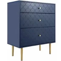 OKWISH Dressoir – 3 Laden – Marineblauw Vis Schubmotief – 75x40x89 cm – Opbergruimte Slaapkamer/Woonkamer – 20 cm Hoge Metalen Poten – Spaanplaat+Metaal