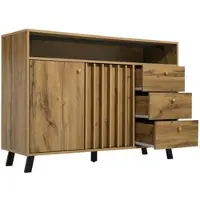 OKWISH Dressoir - Met Lamellenfront En Opbergruimte - 2 Deuren 3 Lades Open Vak Vintage Stijl -120×40×85 cm - Hout - Donkere Eik