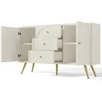 OKWISH Dressoirs - 140x40x84 cm - Sideboard Met 2 Deuren En 3 Lades - Opbergkast Voor Woonkamer - Metaal - Wit