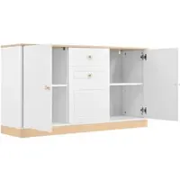 OKWISH Dressoir - 135,5x39x76 Cm - 3 Deuren 2 Lades - Opbergruimte Voor Woon En Eetkamer - Spaanplaat Wit Houtlook