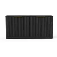 OKWISH Dressoir - Golvend Frontdesign - 150 x 40 x 70,5 cm - 4 Deuren - Veel Opbergruimte - Modern Vintage - MDF Zwart