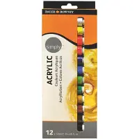 Daler Rowney Gewoon acrylverfset - 12 acrylverftubes voor studentenkunstenaars van alle leeftijden - Levendige gladde acrylverfkleuren - 12 ml acrylv