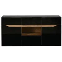 MODFU - Dressoir - 4 Laden En LED-Verlichting - Modern - Voor Woonkamer - Spaanplaat - Zwart En Houtkleur - 140 x 40 x 70 cm