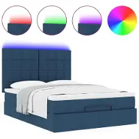 vidaXL Ottoman bed met matras en LED's 140x200cm stof blauw