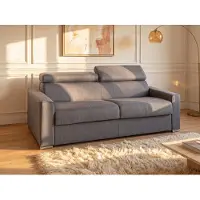 Vente-unique Vierzitsslaapbank express van grijze stof - Bed van 160 cm met brede latten - Matras 22 cm met schuim met vormgeheugen VIZIR