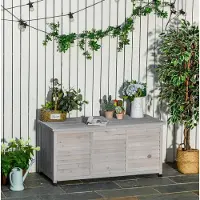 OKWISH Kussenbox - Grote Tuinopbergbox Met Opklapbaar Deksel - 127 x 56 x 60 cm - Veel Opbergruimte - Hout Lichtgrijs