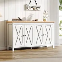 OKWISH Dressoir - 140 x 40 x 78 cm - 4 Deuren - 4 Opbergvakken Met Verstelbare Planken - Voor Woonkamer Of Hal - MDF Wit