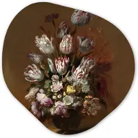 MuchoWow Organische wanddecoratie 60x60 cm - Organisch schilderij Kunst - Bloemen - Stilleven - Oude meesters - Vintage - Muurdecoratie woonkamer - Kamer decoratie - Schilderijen - Muurcirkel aesthetic
