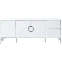 STILVORA Dressoir - Hoogglans Opbergkast Met 4 Greeploze Lades En 2 Deuren - Voor Woonkamer En Eetkamer - MDF - Wit - 150x38x59,5 Cm
