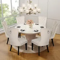 Puluomis eethoekstoelen, set van 6, fluweel, keukenstoel, gestoffeerde stoel, fauteuil voor de eethoek met massief houten poten en nageldetails, elegant en stijlvol, beige