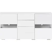 STILVORA Dressoir - Hoogglans Front Met 16-Kleur LED En USB-Aansluiting - 2 Acryl Deuren 4 Lades Voor Woonkamer En Eetkamer - MDF - 140x35x72 cm - Wit