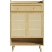 STILVORA Schoenenkast - Rotanlook Met 2 Deuren, Lade En Planken - Voor Hal, Entree En Woonkamer - Spaanplaat - 80x105x35 Cm - Licht Eiken