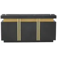 STILVORA Dressoir - Strak Spaanplaat Dressoir Met Marmerlook Blad En Goudaccenten - 3 Deuren 6 Vakken Met Verstelbare Planken - 140x38x70 cm - Zwart+Goud