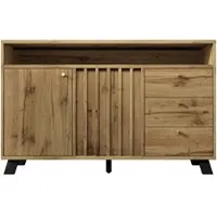 MODFU Opbergkast 120x40x85 cm van hout, met deuren en 3 laden, donker eiken