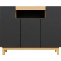 STILVORA dressoir met drie deuren en open opbergruimte, woonkamerkast met een multifunctioneel opbergsysteem, buffetkast voor woon- en eetkamer, zwart