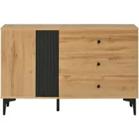 STILVORA Dressoir - Houtnerf En Verticale Strepen - Kast Met 1 Deur En 3 Lades - Voor Eetkamer En Woonkamer - Spaanplaat - 120x35x76 Cm - Zwart;Naturel