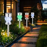 Globo Buitenlamp solar licht tuindecoratie RGB kleurverandering glazen kristallen plug-in licht, roestvrij staal kunststof zwart, LED 5000K koud wit, H 35 cm, set van 4
