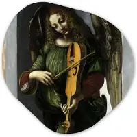 MuchoWow Organische wanddecoratie 90x90 cm - Organisch schilderij An angel in green with a vielle - Leonardo da Vinci - Muurdecoratie woonkamer - Kamer decoratie - Schilderijen - Muurcirkel aesthetic