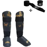 Joya Butterfly Scheenbeschermers Kinderen – Maat M – Kickboksen – Optimale Bescherming & Comfort – Goud – Incl. Bandage