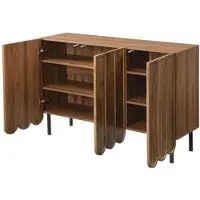 OKWISH Dressoir – Modern Sideboard – 120×35×80 cm – 2 Deuren – Grifloos Met Veermechanisme – Verstelbare Legplanken – Walnoot MDF – Verstelbare Middenpoten