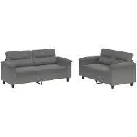 vidaXL 2-delige Loungeset met kussens microvezelstof donkergrijs