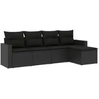 vidaXL 5-delige Loungeset met kussens poly rattan zwart