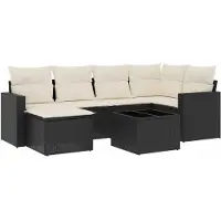 vidaXL 7-delige Loungeset met kussens poly rattan zwart