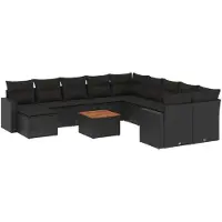 vidaXL 12-delige Loungeset met kussens poly rattan zwart