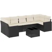 vidaXL 8-delige Loungeset met kussens poly rattan zwart