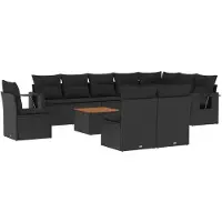 vidaXL 11-delige Loungeset met kussens poly rattan zwart