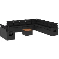 vidaXL 12-delige Loungeset met kussens poly rattan zwart