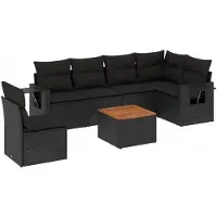 vidaXL 7-delige Loungeset met kussens poly rattan zwart