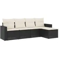 vidaXL 5-delige Loungeset met kussens poly rattan zwart