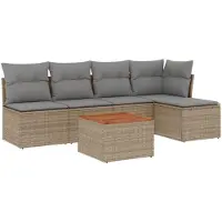 vidaXL 6-delige tuinmeubelset met kussens, beige, polyrotan