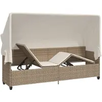 vidaXL Zonnebed met kussen, beige, van polyrotan