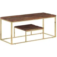 vidaXL Salontafel roestvrij staal en massief hout goudkleurig