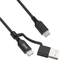 InLine 2-in-1 USB-C kabel + USB-A adapter, USB 2.0, 100W, TPE, zwart, 1m